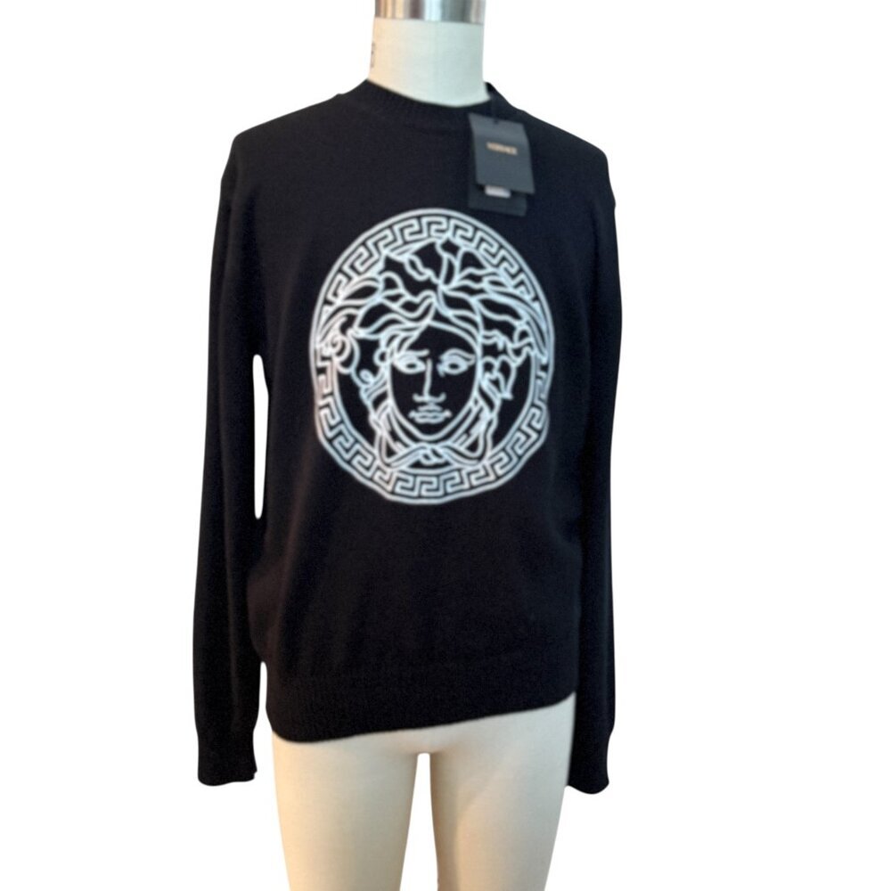 Versace 1011884 Unisex Medusa Logo Black Cotton Sweater, 58
